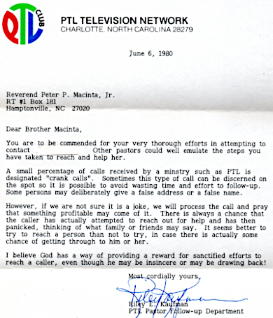 The letter mentioned in this post from the PTL Television Network